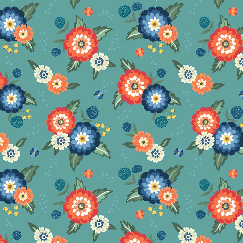 Clover & Dot, petrol med blomster